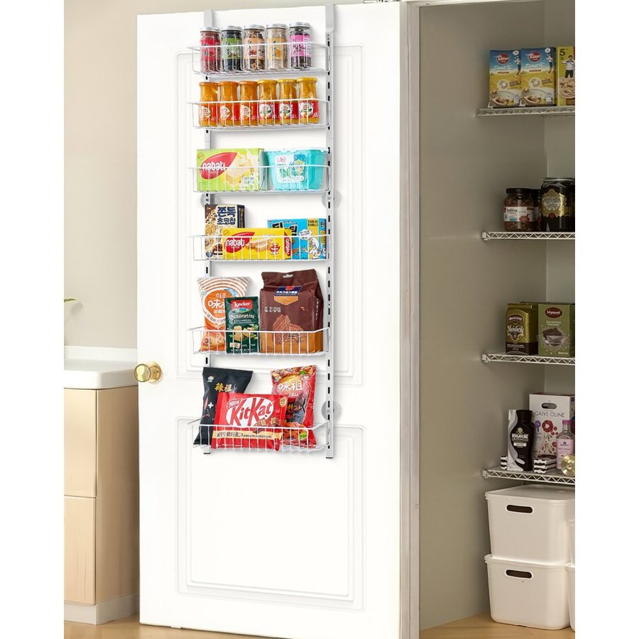 VEVOR Over the Door Pantry Organizer, 6-Tier Pantry Organization and Storage, Heavy-Duty Steel Hanging Spice Rack, Adjustable Wall Seasoning Shelves, for Home Kitchen Laundry Room Bathroom, White