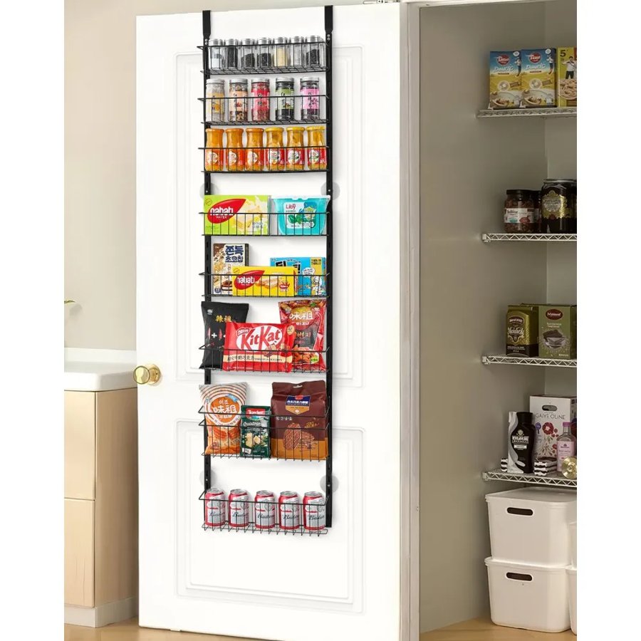 VEVOR Over the Door Pantry Organizer, 8-Tier Pantry Organization and Storage, Heavy-Duty Steel Hanging Spice Rack, Adjustable Wall Seasoning Shelves, for Home Kitchen Laundry Room Bathroom, Black