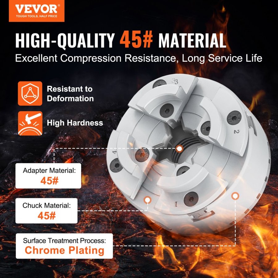 VEVOR KP96 Lathe Chuck, 4-Jaw 9.5 cm Diameter, Metal Lathe Chuck Turning Machine Accessories, Self-centering Tool, for Lathe, Precision Machining, Grinding Machines, Milling Machines