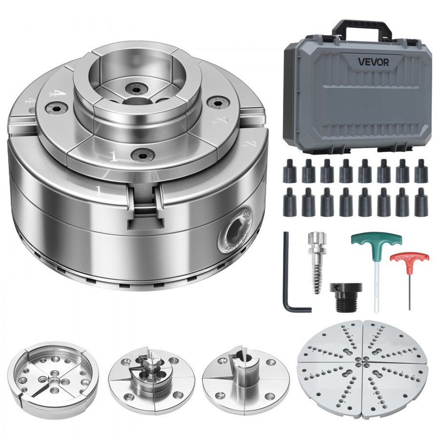 VEVOR 4 Jaw Wood Lathe Chuck – 4 in, 5-Jaw Set, 1"x8TPI