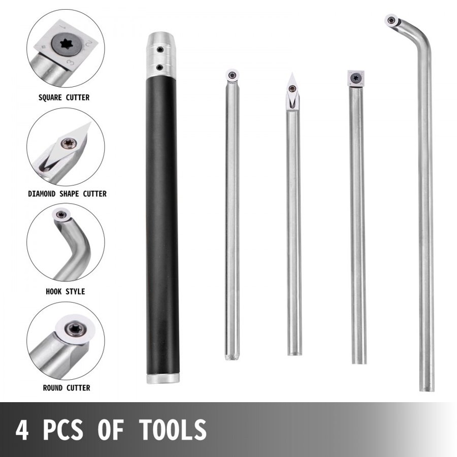 VEVOR Wood Turning Tools for Lathe 4 PCS Set, Carbide Lathe Tools with Diamond Shape, Round, Square Cutters Replaceable Turning Lathe Chisels with a Grip Handle Lathe Tools for Craft DIY Hobbyists