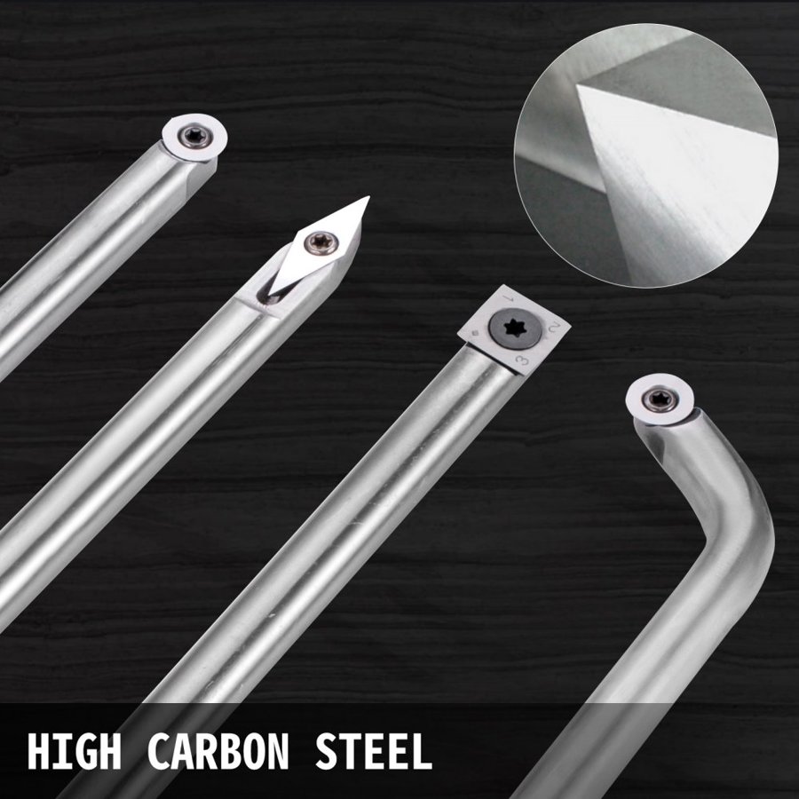 VEVOR Wood Turning Tools for Lathe 4 PCS Set, Carbide Lathe Tools with Diamond Shape, Round, Square Cutters Replaceable Turning Lathe Chisels with a Grip Handle Lathe Tools for Craft DIY Hobbyists