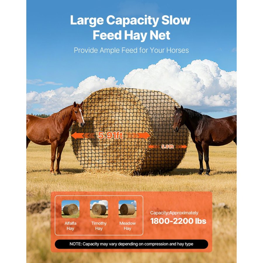 VEVOR Round Bale Hay Net – 5.91 ft Cube, 1.65-Inch Mesh
