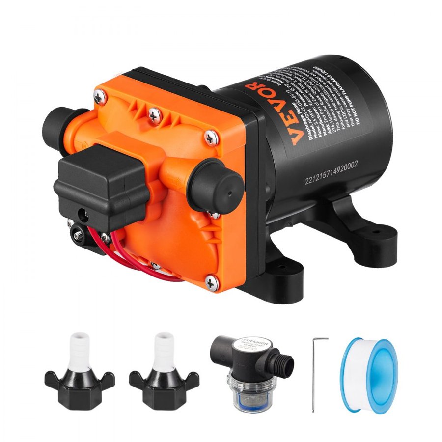 VEVOR Water Diaphragm Pump, 13.25 liters, 55 PSI Rated Pressure (40-80 PSI Adjustable), 12.7mm MNPT Self Priming Sprayer Pump with Pressure Switch for RV Camper Marine Boat Lawn, FCC Certified
