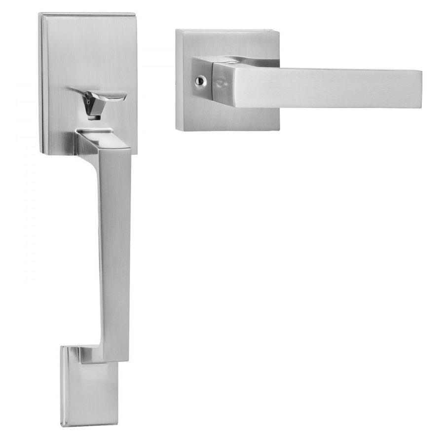 VEVOR Front Door Handle, Square Entry Handle Set with Lever, No Lock, Adjustable Hole Space, Zinc Alloy Die-Casting, Reversible for Right and Left Handed Entrance and Front Doors, Satin Nickel