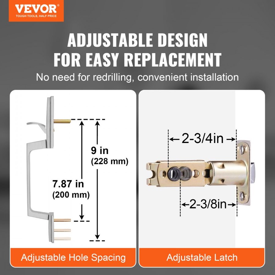 VEVOR Front Door Handle, Square Entry Handle Set with Lever, No Lock, Adjustable Hole Space, Zinc Alloy Die-Casting, Reversible for Right and Left Handed Entrance and Front Doors, Satin Nickel