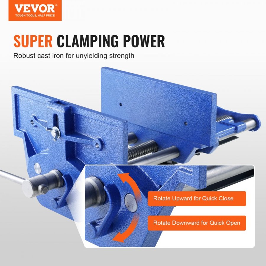 VEVOR Woodworking Vise, 13 inch Woodworking Bench Vise, Heavy-duty Cast Iron Vice for Workbench 10.6" Jaw Width, with Quick Release Lever for Woodworking, Cutting, and Drilling