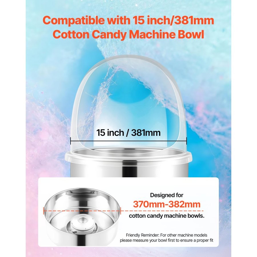 VEVOR Cotton Candy Machine Cover – 15 Inch Acrylic Dome
