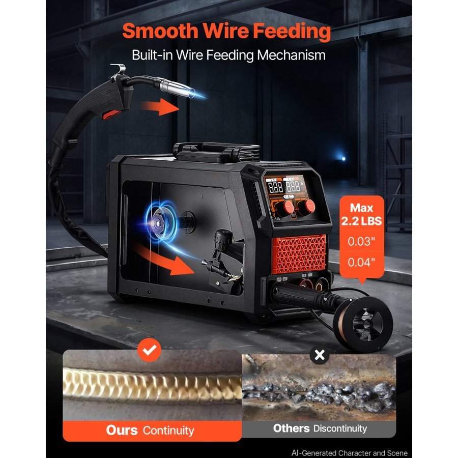 VEVOR 145A MIG Welder, 3-in-1 Lift TIG/Gasless Flux Core/Stick MIG Welding, 220V Synergic Multi-Process Mig Welder Machine with IGBT Inverter, Portable for Metal Fabrication, Home Repair & DIY Project