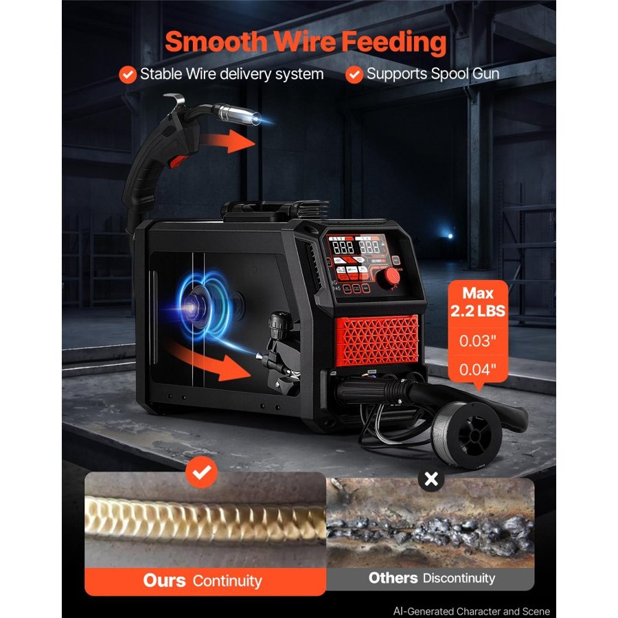 VEVOR 145A MIG Welder, 4-in-1 Gas MIG/Flux Core MIG/Lift TIG/Stick Welding, Multi-Process 220V Synergic Mig Welder Machine, 2T/4T Mode, IGBT Inverter & Digital Display for Metalworking, DIY Repair