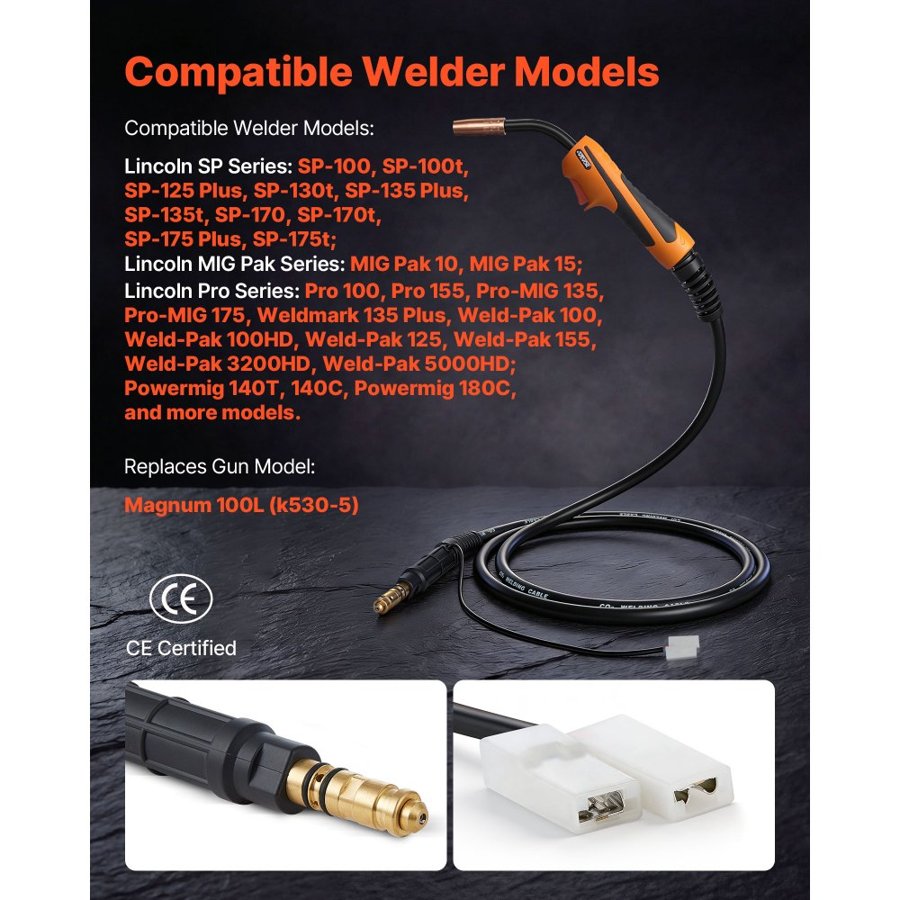 VEVOR Lincoln MIG Welder Gun – 100A, 10 ft Cable, K530-5 Fit