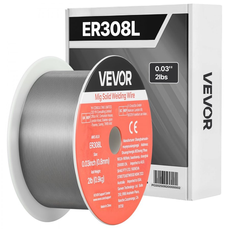 VEVOR Solid MIG Welding Wire, ER308L 0.8mm 0.9kg, Low Spatter Stainless Steel Welding Wire with High Feedability for All-Position Gas Shielded Welding