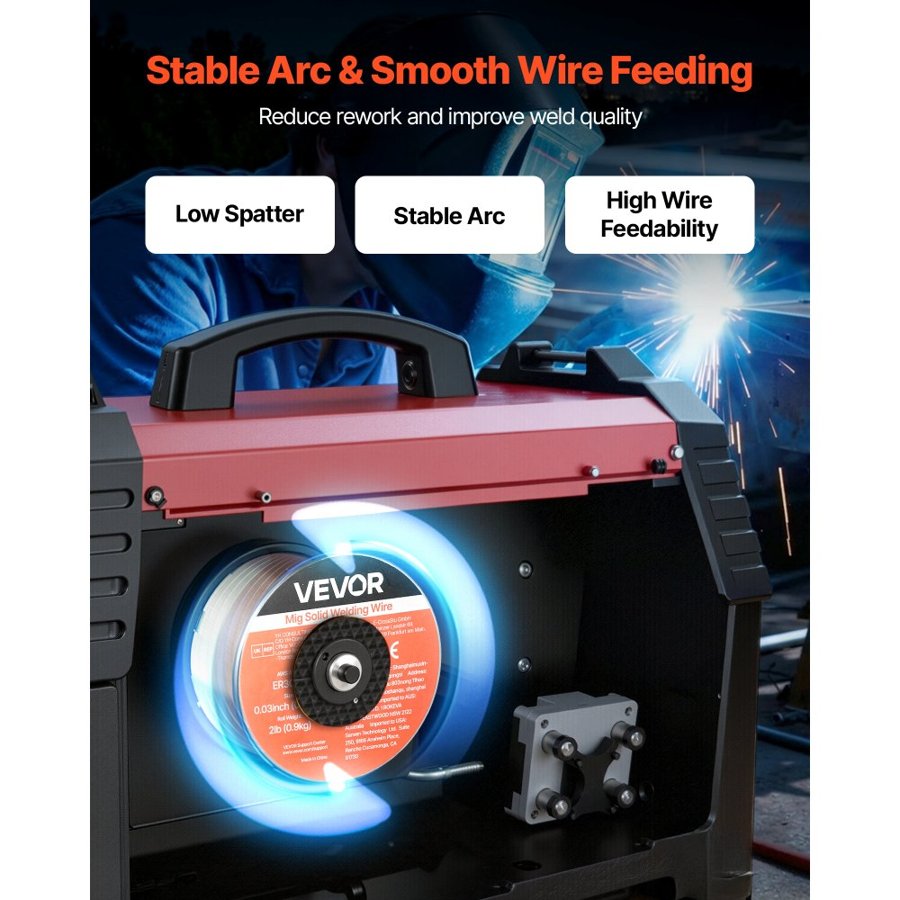 VEVOR Solid MIG Welding Wire, ER308L 0.8mm 0.9kg, Low Spatter Stainless Steel Welding Wire with High Feedability for All-Position Gas Shielded Welding
