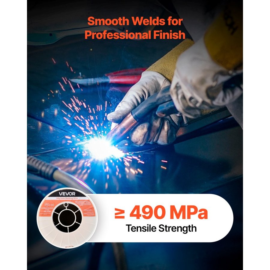 VEVOR Solid MIG Welding Wire, ER70S-6 0.9mm 4.5kg, Low Spatter Mild Steel Welding Wire with High Deoxidizers for All-Position Gas Shielded Welding