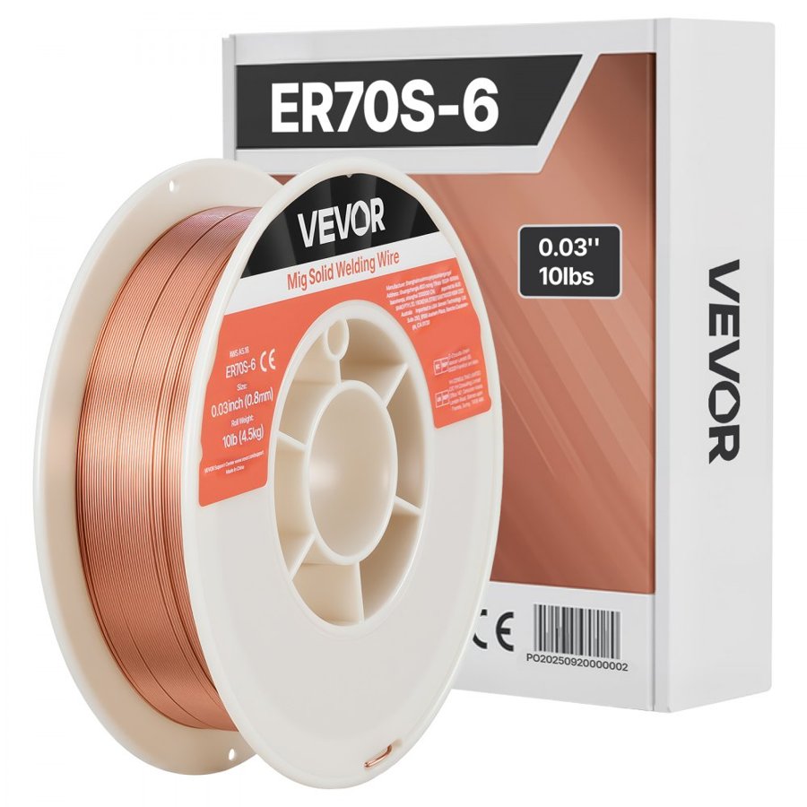 VEVOR Solid MIG Welding Wire, ER70S-6 0.8mm 4.5kg, Low Spatter Mild Steel Welding Wire with High Deoxidizers for All-Position Gas Shielded Welding