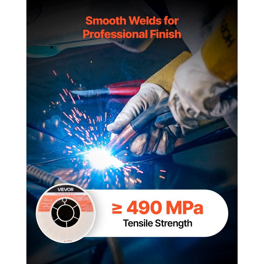 VEVOR Solid MIG Welding Wire, ER70S-6 0.8mm 4.5kg, Low Spatter Mild Steel Welding Wire with High Deoxidizers for All-Position Gas Shielded Welding