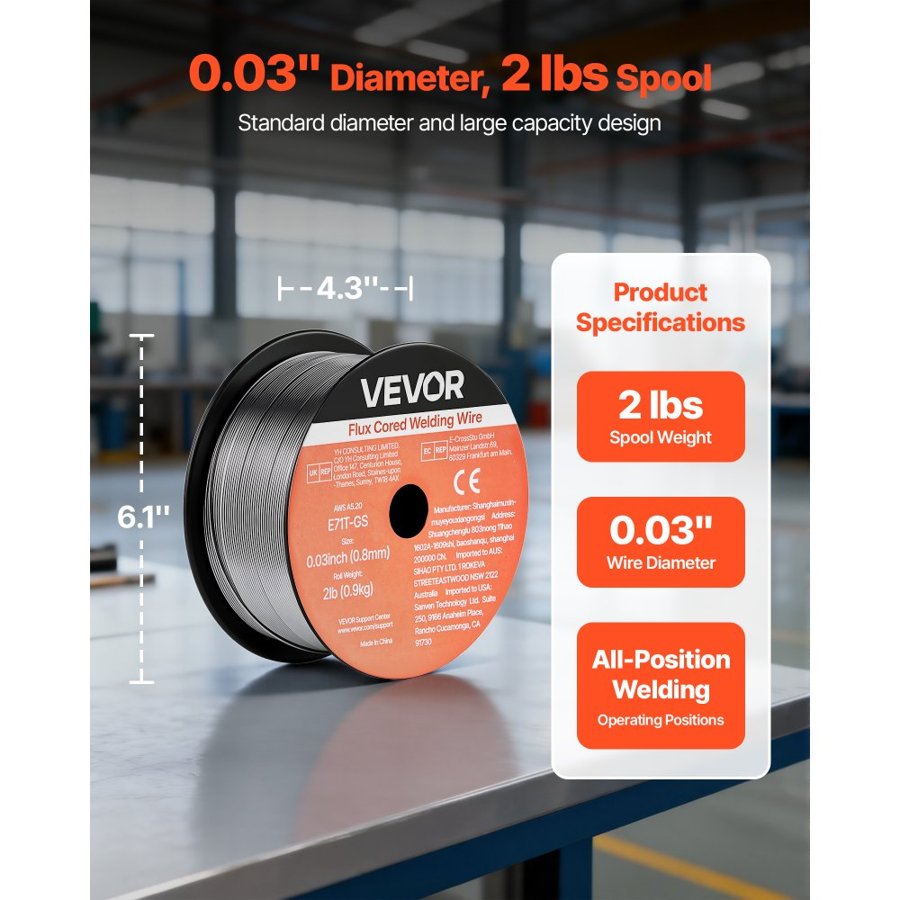 VEVOR MIG pulvera serdes metināšanas stieple E71T-GS, 0,8 mm, 3×0,9 kg