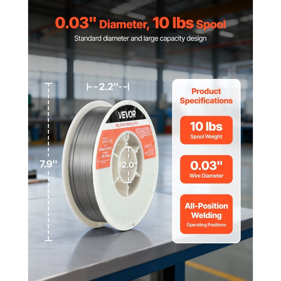 VEVOR Flux Core MIG Welding Wire, E71T-11 0.8mm 4.5kg, Gasless Mild Steel Welding Wire with Low Spatter for All Position Arc Welding, Self-Shielded for Outdoor Use