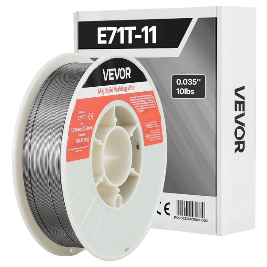 VEVOR Flux Core MIG Welding Wire, E71T-11 0.9mm 4.5kg, Gasless Mild Steel Welding Wire with Low Spatter for All Position Arc Welding, Self-Shielded for Outdoor Use