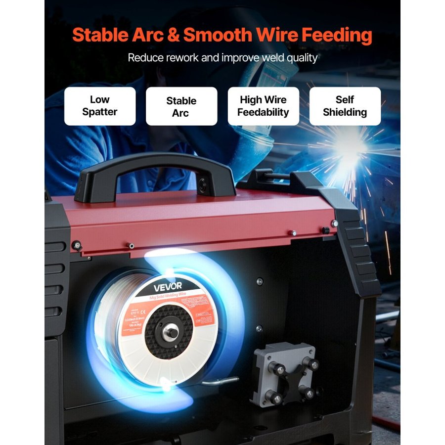 VEVOR Flux Core MIG Welding Wire, E71T-11 0.9mm 4.5kg, Gasless Mild Steel Welding Wire with Low Spatter for All Position Arc Welding, Self-Shielded for Outdoor Use