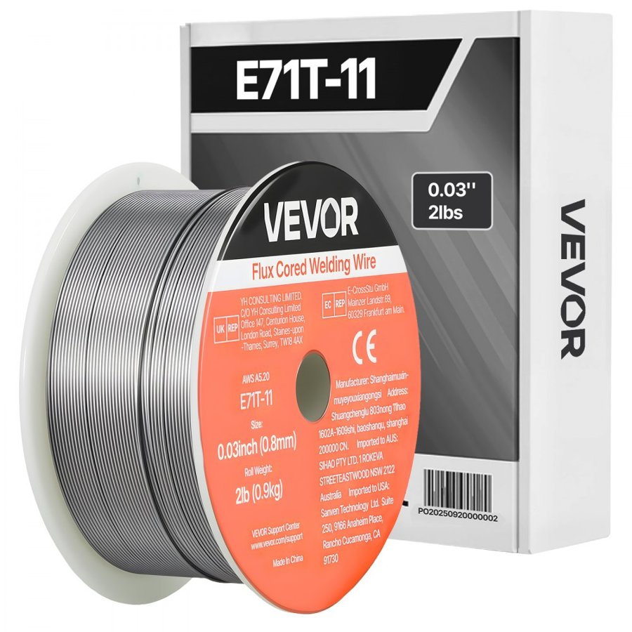 VEVOR Flux Core MIG Welding Wire, E71T-11 0.03-inch 2 LBS, Gasless Mild Steel Welding Wire with Low Spatter for All Position Arc Welding, Self-Shielded for Outdoor Use