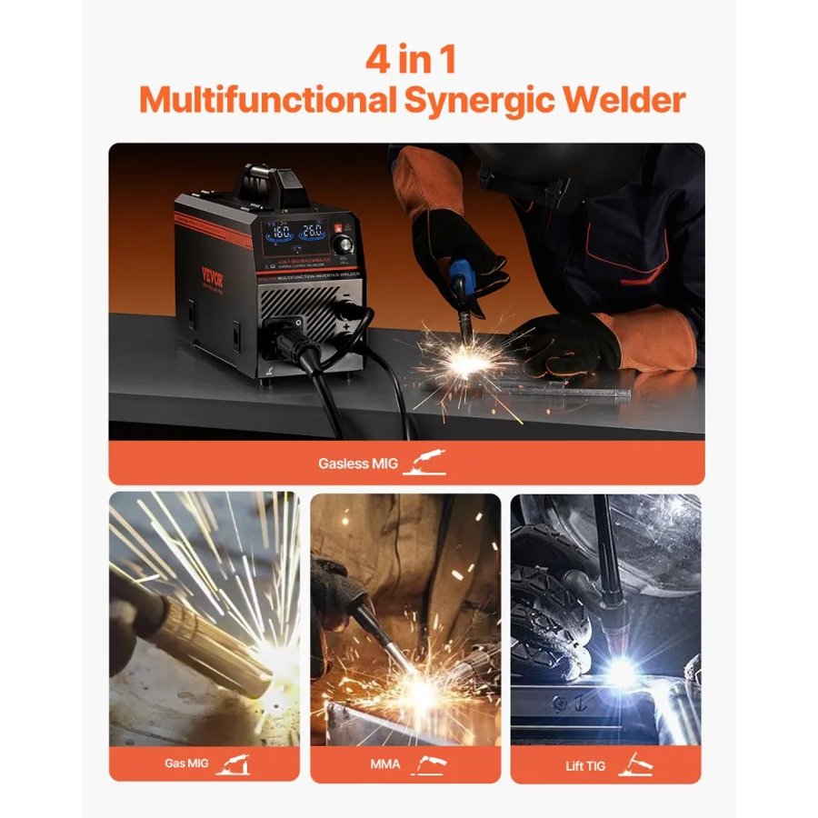 VEVOR 4 in 1 Welder – 160A MIG/Stick/TIG/Flux Core