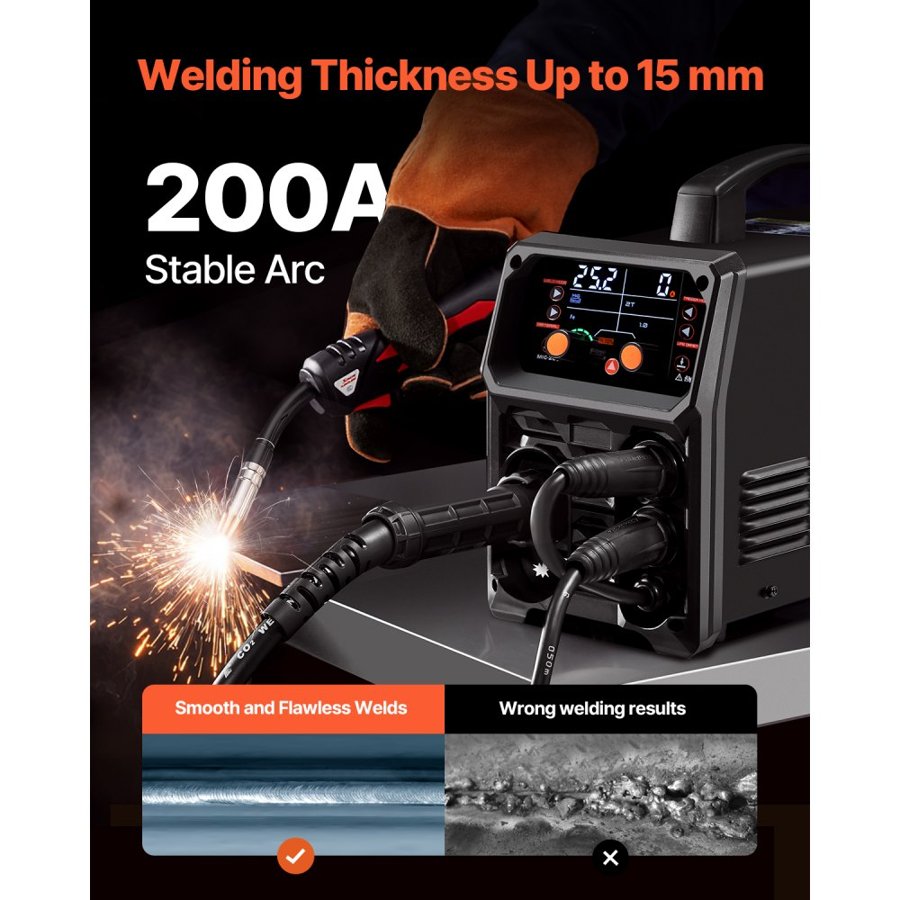 VEVOR Synergic MIG Welder – 200A, 4-in-1, Gas & Flux Core