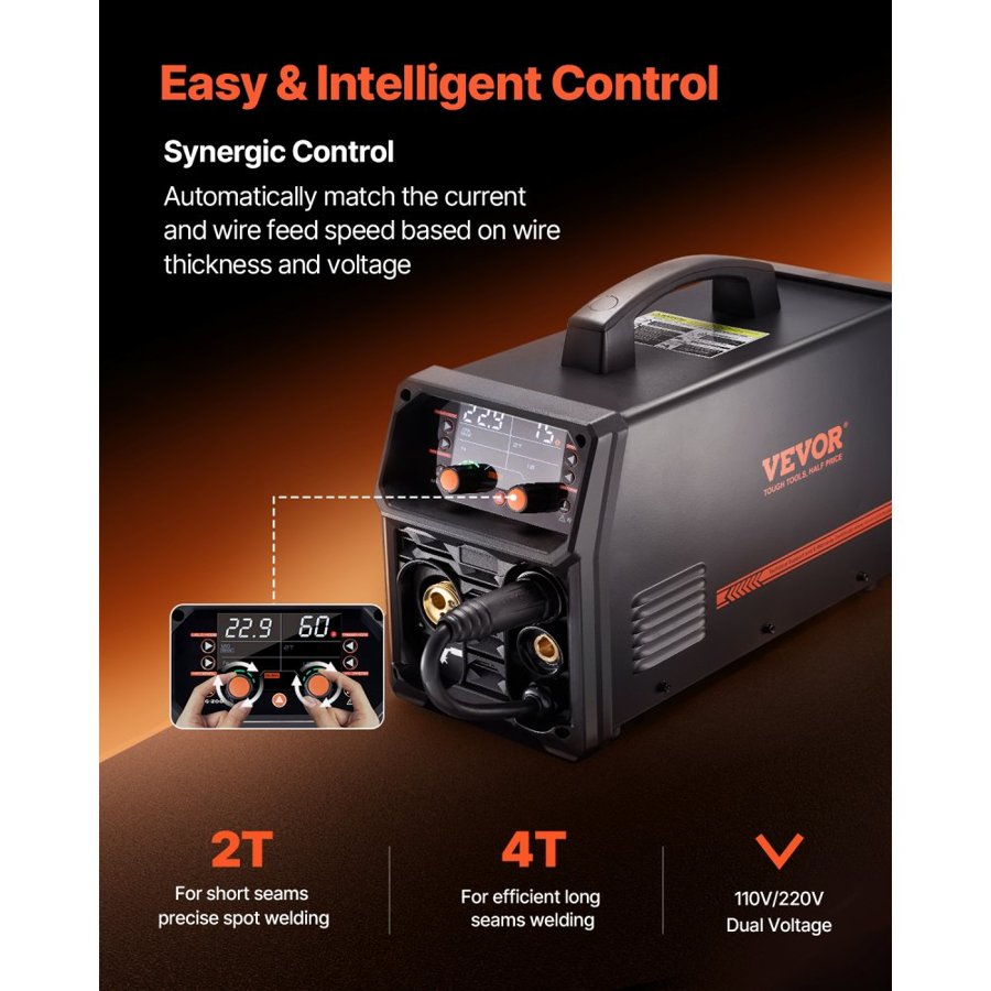 VEVOR Synergic MIG Welder – 200A, 4-in-1, Gas & Flux Core