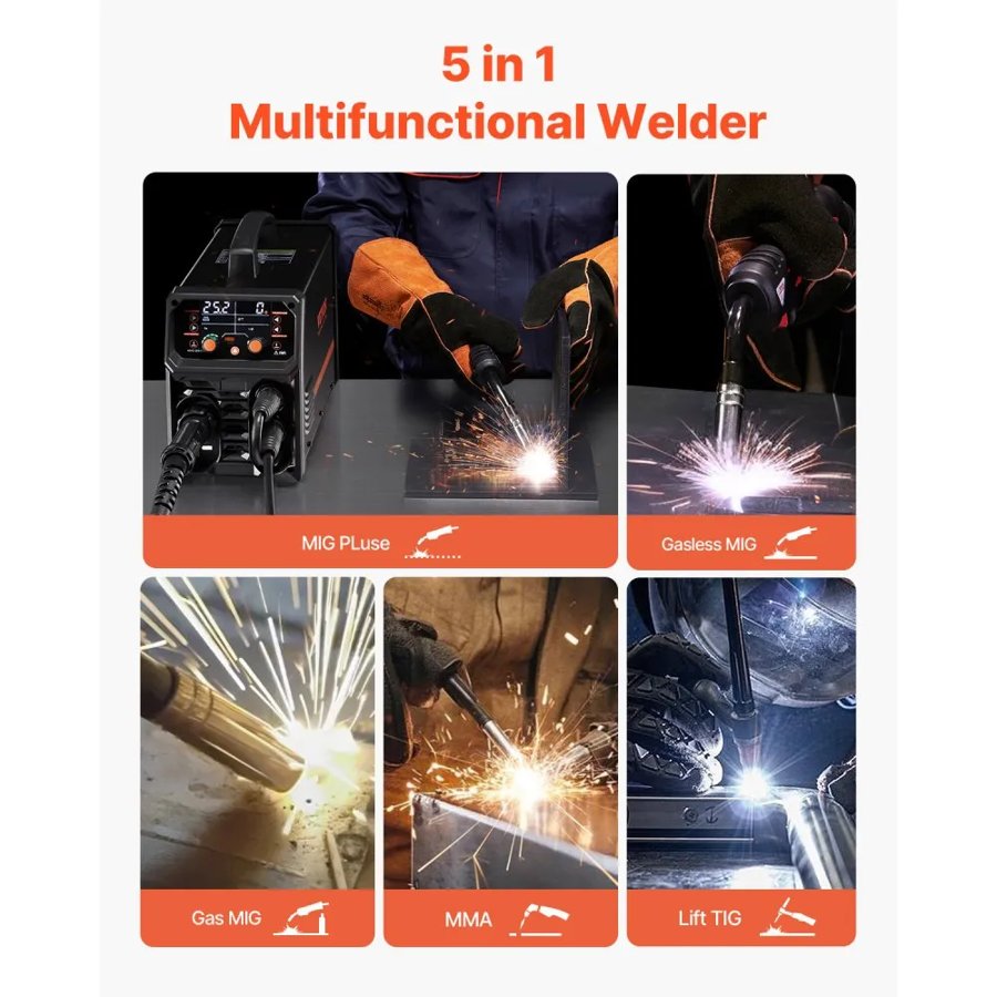 VEVOR 5 in 1 Welder – 200A Pulse MIG, 2T and 4T Modes