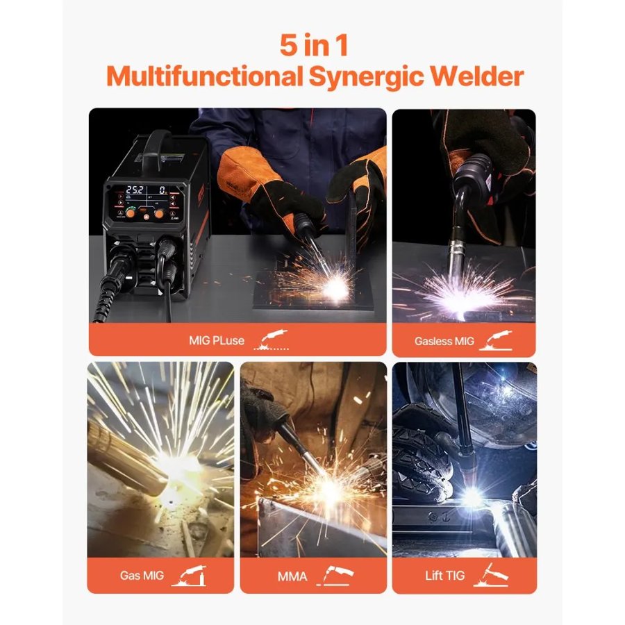 VEVOR 250 Amp MIG Welder - 5-in-1 Pulse, IGBT Inverter