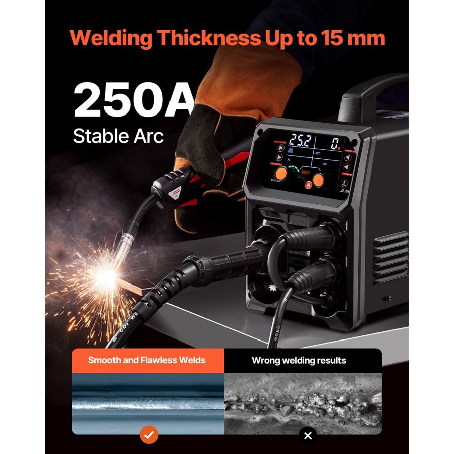 VEVOR 250 Amp MIG Welder - 5-in-1 Pulse, IGBT Inverter