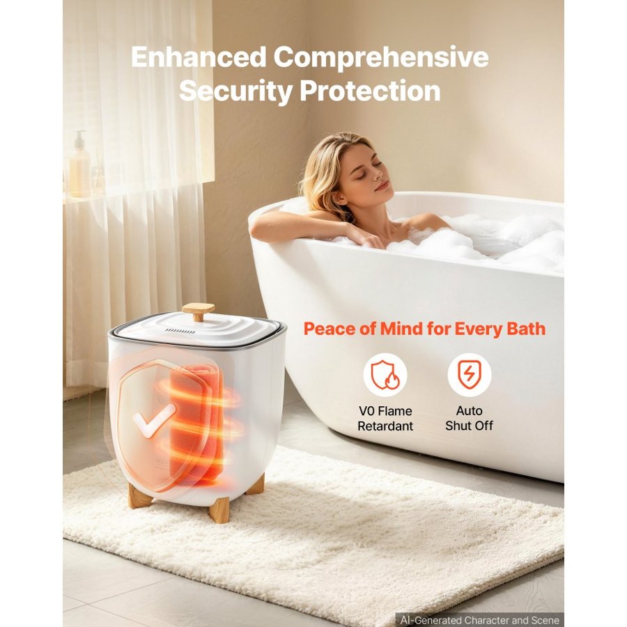 VEVOR Towel Warmers for Bathroom, 25 L Towel Warmer Bucket with Auto Shut Off for Spa Fits up to 5 Oversized Bath Towels, Blankets, Clothes, Bathrobes, PJ's and More