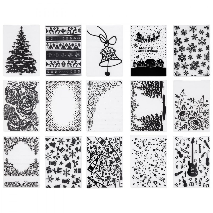 VEVOR Embossing Folders, 15 Pieces, 105 x 148 mm, Background Embossed Plates for VEVOR Die Cutting and Embossing Machine, PP Plastic Embossed Stencil Template for Scrapbooking and Card Making