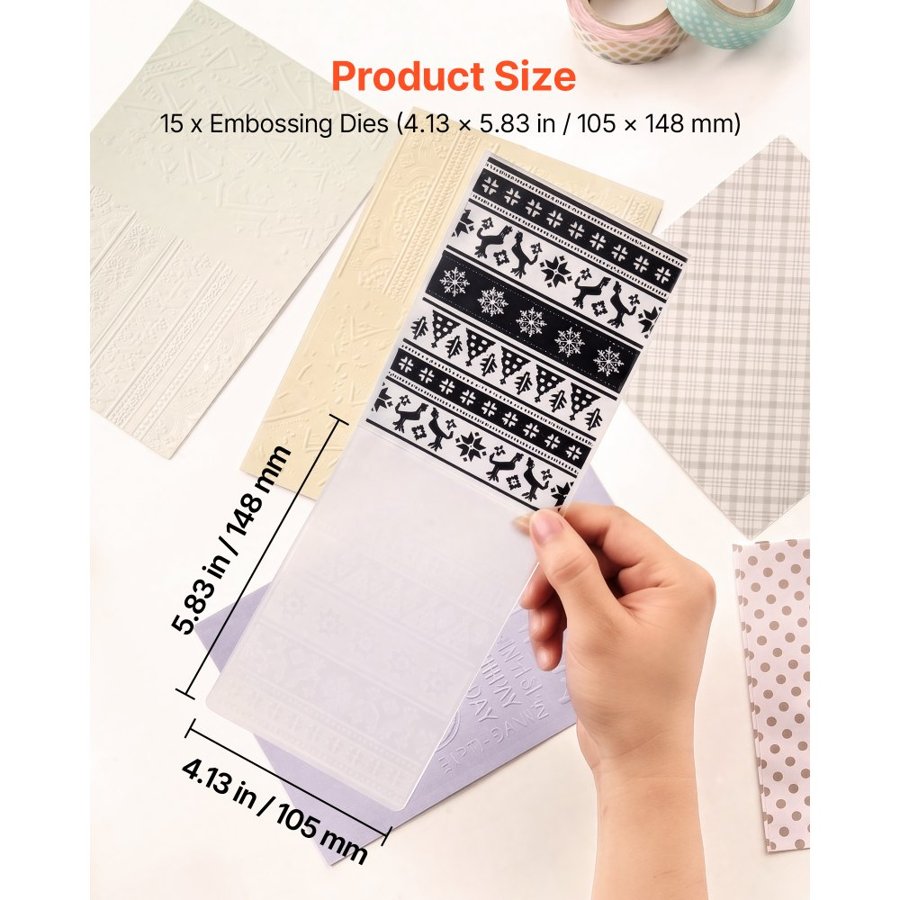 VEVOR Embossing Folders, 15 Pieces, 105 x 148 mm, Background Embossed Plates for VEVOR Die Cutting and Embossing Machine, PP Plastic Embossed Stencil Template for Scrapbooking and Card Making