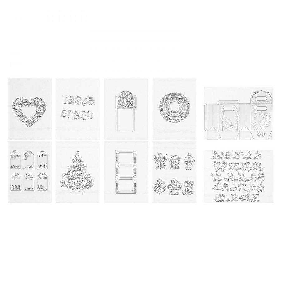 VEVOR Cutting Dies, 10 Pieces Metal Die Cuts, Compatible with VEVOR Die Cutting and Embossing Machine, Letters, Numbers, Tree Patterns, Cut Dies for Scrapbooking, Card Making, DIY Paper Crafting