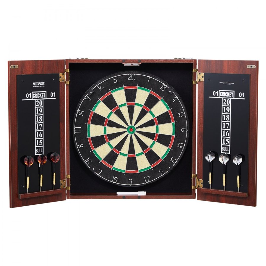 VEVOR Dartboard and Cabinet Set, Ready-to-Play Bundle Official Size Dartboard Cabinet, Steel Tip Dart Hideaway Cabinet, Features Easy Assembly, Complete with All Accessories, Perfect for Cricket Games