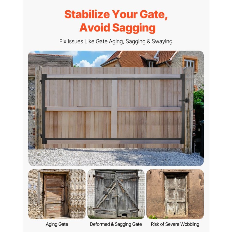 VEVOR Gate Building Kit, Fits 60 to 96 in Wide Openings, Up from 4 to 5 ft High Fence, Adjustable Gate Building Kit, Anti Sag Full Gate Frame Kit with Latch Lock and Screws, for Wooden Fence, Iron