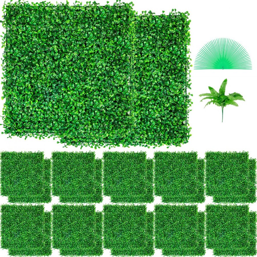 VEVOR Artificial Boxwood Panel UV 24PCS Boxwood Hedge Wall Panels Artificial Grass Backdrop Wall 10"x10" 4 cm Green Grass Wall Fake Hedge for Decor Privacy Fence Indoor Outdoor Garden Backyard