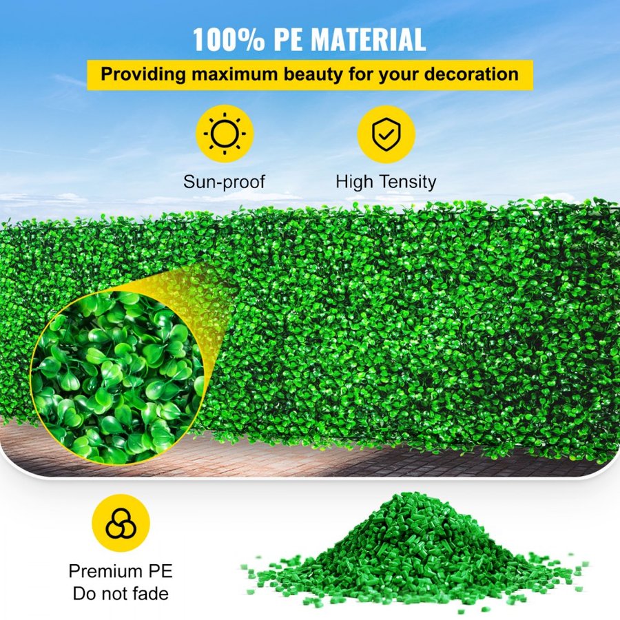 VEVOR Artificial Boxwood Panel UV 24PCS Boxwood Hedge Wall Panels Artificial Grass Backdrop Wall 10"x10" 4 cm Green Grass Wall Fake Hedge for Decor Privacy Fence Indoor Outdoor Garden Backyard