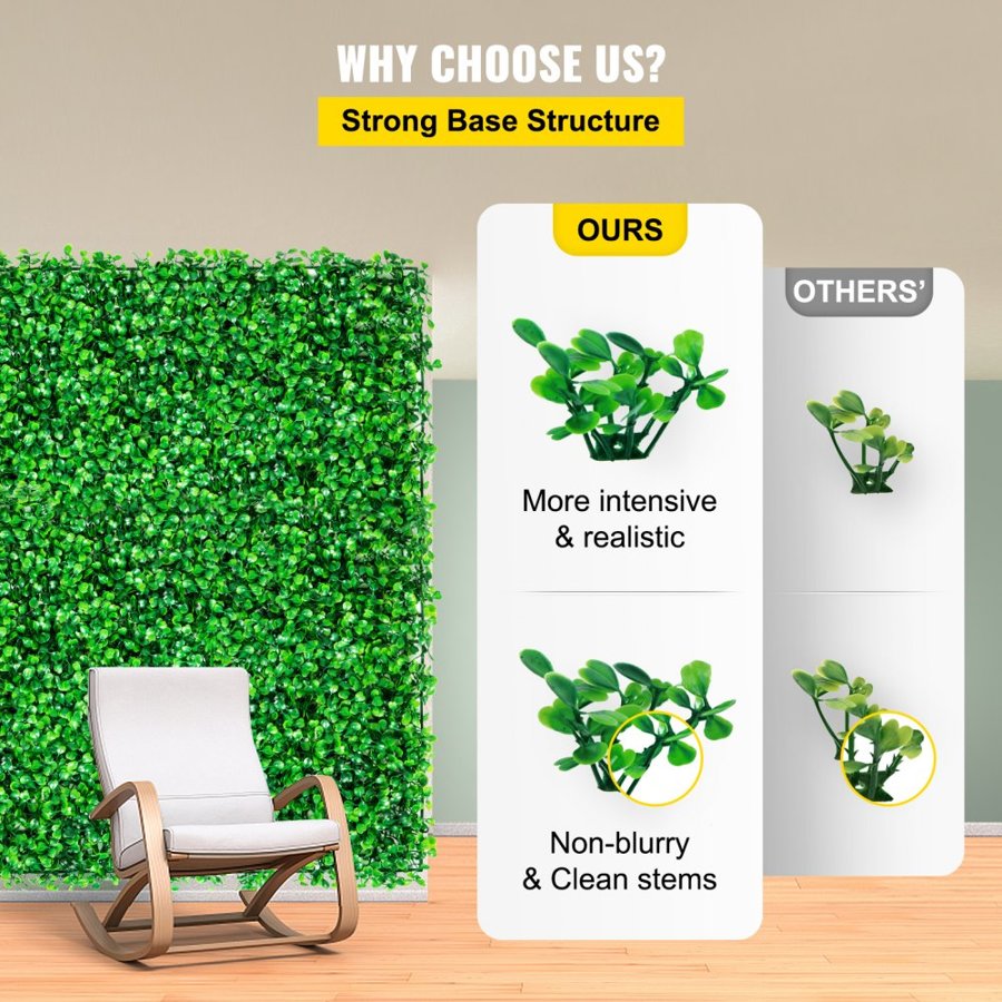 VEVOR Artificial Boxwood Panel UV 24PCS Boxwood Hedge Wall Panels Artificial Grass Backdrop Wall 10"x10" 4 cm Green Grass Wall Fake Hedge for Decor Privacy Fence Indoor Outdoor Garden Backyard