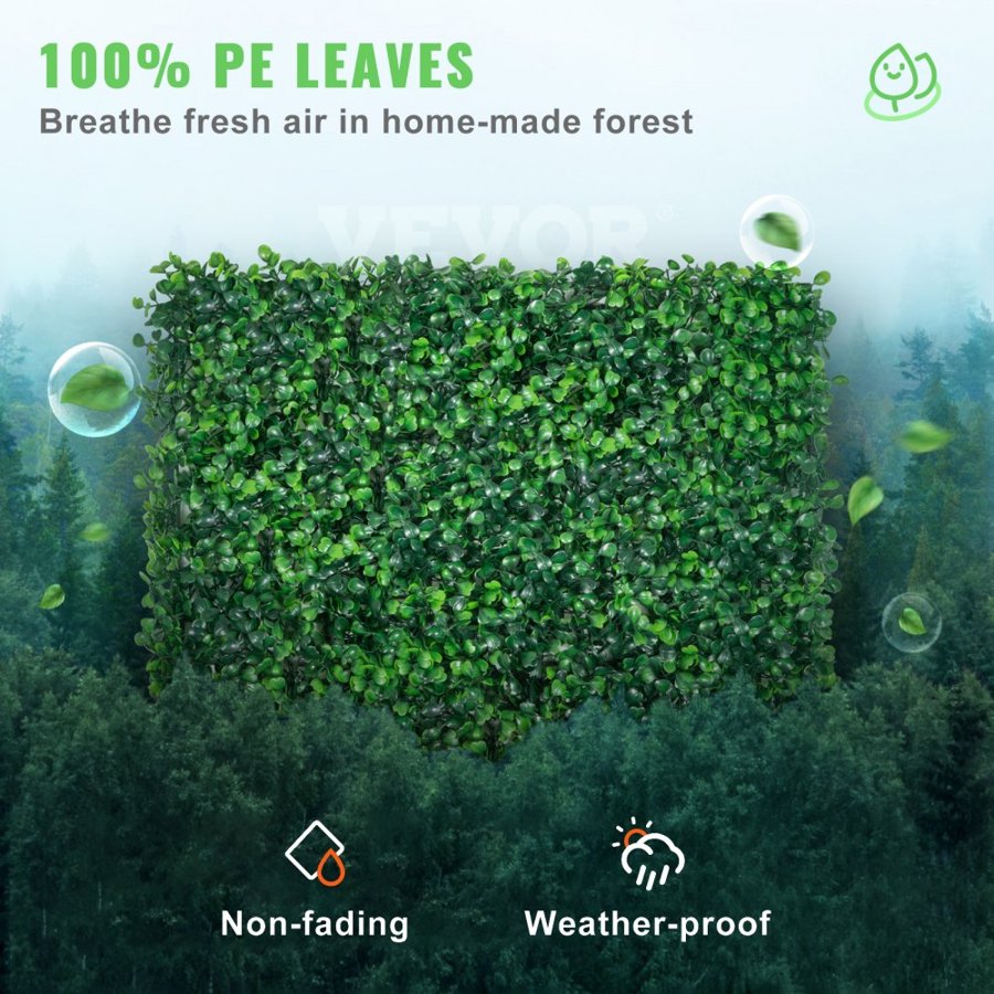 VEVOR Artificial Boxwood Panel UV 24pcs Boxwood Hedge Wall Panels Artificial Grass Backdrop Wall 20" X 20" 4 cm Green Grass Wall Fake Hedge for Decor Privacy Fence Indoor Outdoor Garden Backyard