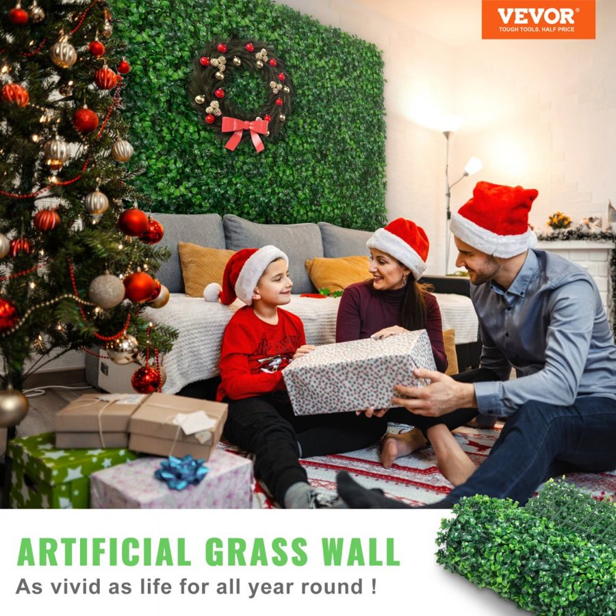 VEVOR Artificial Boxwood Panel 24" X 16" UV 24pcs Boxwood Hedge Wall Panels Artificial Grass Backdrop Wall  4 cm Green Grass Wall, Fake Hedge for Decor Privacy Fence Indoor, Outdoor Garden Backyard