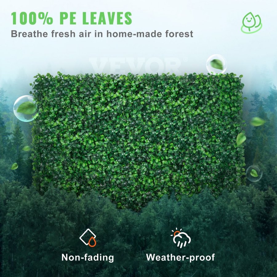 VEVOR Artificial Boxwood Panel 24" X 16" UV 24pcs Boxwood Hedge Wall Panels Artificial Grass Backdrop Wall  4 cm Green Grass Wall, Fake Hedge for Decor Privacy Fence Indoor, Outdoor Garden Backyard