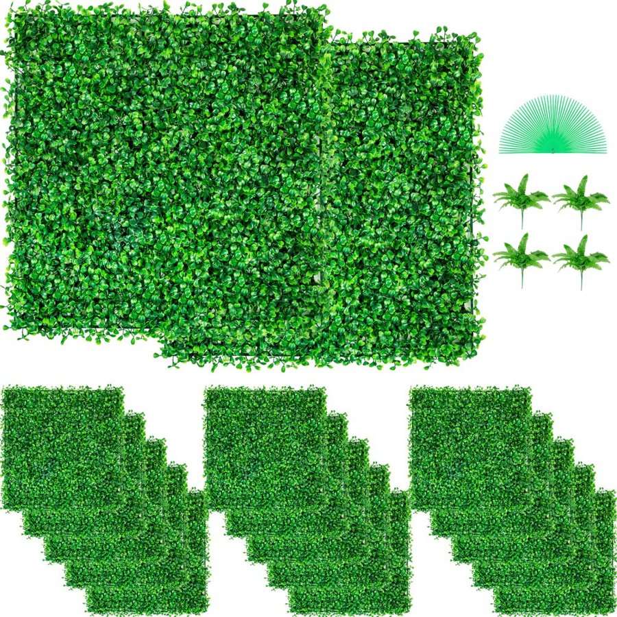VEVOR Artificial Boxwood Panel UV 48pcs artificial hedge Artificial Grass Backdrop Wall 10X10" 4cm boxwood panel panels Fake Hedge for Decor Privacy Fence Indoor Outdoor Garden Backyard