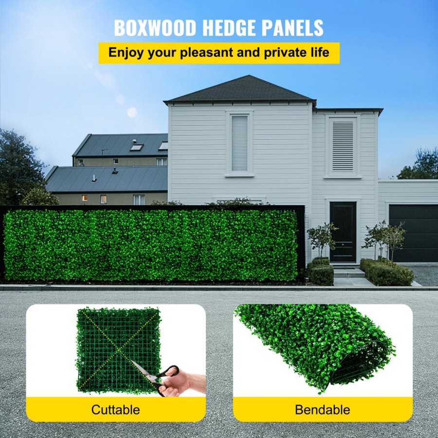 VEVOR Artificial Boxwood Panel UV 6pcs Boxwood Hedge Wall Panels, Artificial Grass Backdrop Wall 20" X 20" 4 cm Green Grass Wall, Fake Hedge for Decor Privacy Fence Indoor, Outdoor Garden Backyard