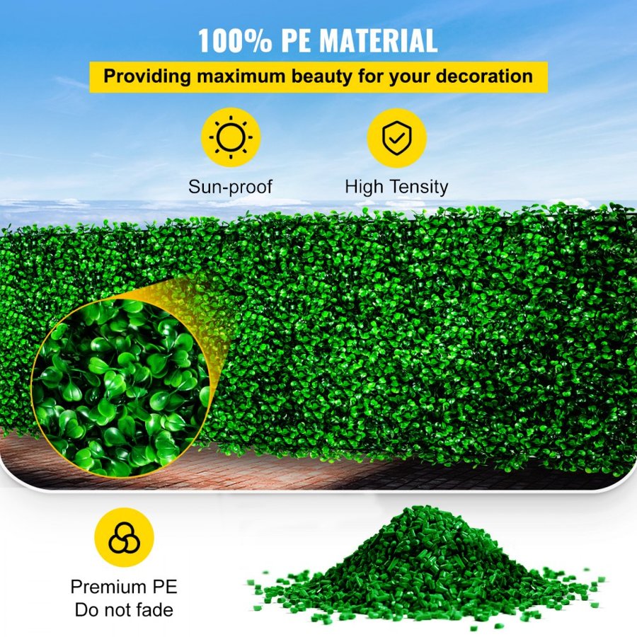 VEVOR Artificial Boxwood Panel UV 6pcs Boxwood Hedge Wall Panels, Artificial Grass Backdrop Wall 20" X 20" 4 cm Green Grass Wall, Fake Hedge for Decor Privacy Fence Indoor, Outdoor Garden Backyard