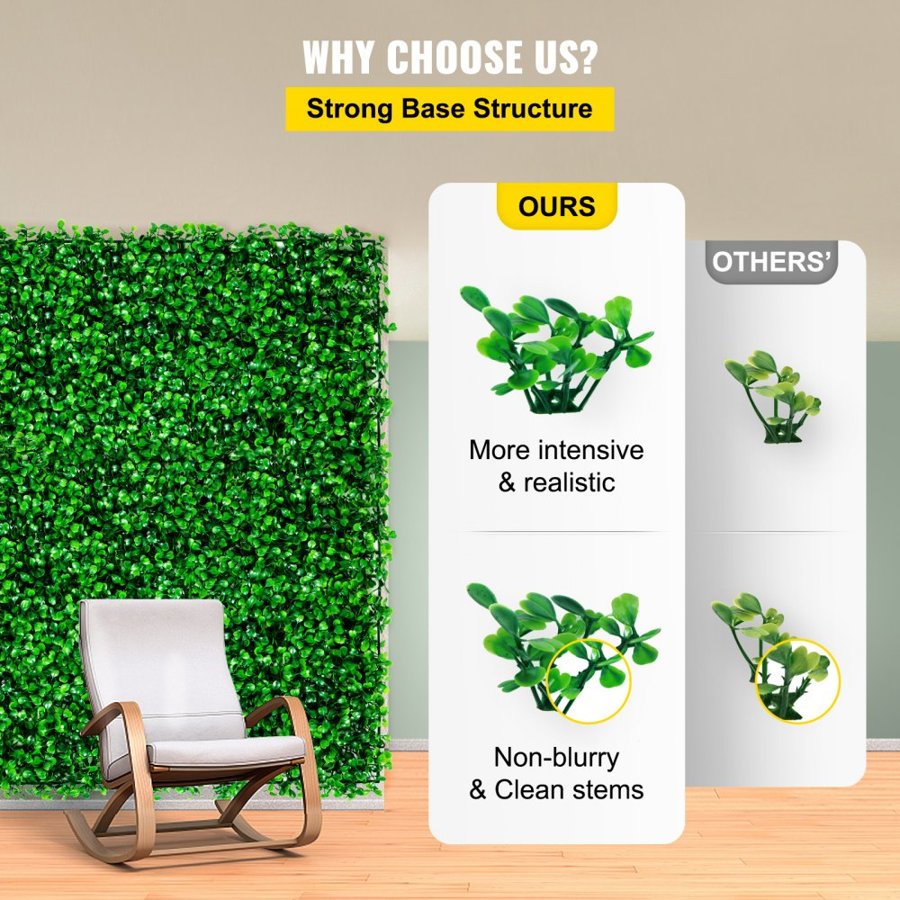 VEVOR Artificial Boxwood Panel UV 6pcs Boxwood Hedge Wall Panels, Artificial Grass Backdrop Wall 20" X 20" 4 cm Green Grass Wall, Fake Hedge for Decor Privacy Fence Indoor, Outdoor Garden Backyard