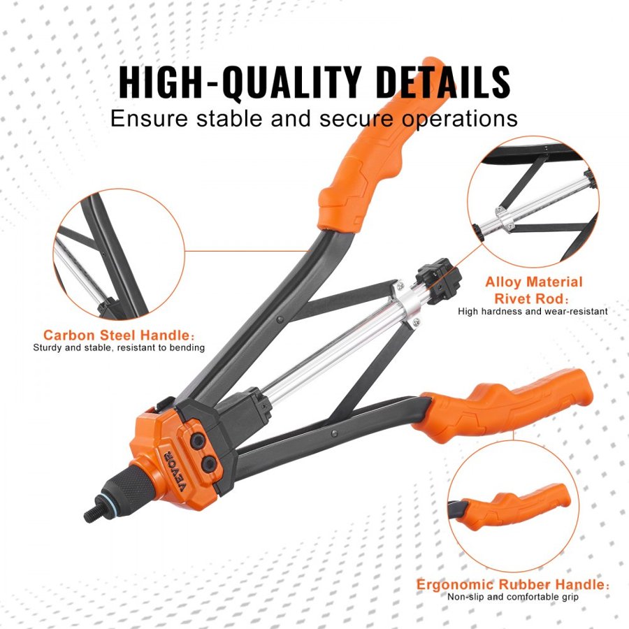 VEVOR Rivet Nut Tool, 40.6cm Rivnut Tool Kit with 13PCS Metric and SAE Mandrels, 186PCS Rivet Nuts, M3, M4, 10-24, M5, M6, 1/4-20, 8-32, 5/16-18, M8, 3/8-16, M10, M12, 1/2-13, Semi-auto Retraction