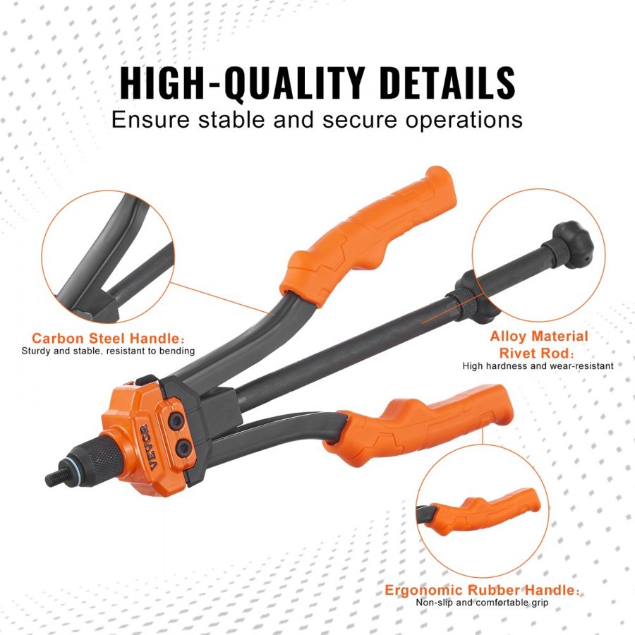 VEVOR Rivet Nut Tool, 35.6 cm Rivnut Tool Kit with 7 PCS Metric and SAE Mandrels, 70 PCS Assorted Rivet Nuts, 10-24, 1/4-20, M6, 5/16-18, M8, 3/8-16, M10, Rivet Nut Kit With Rugged Carrying Case