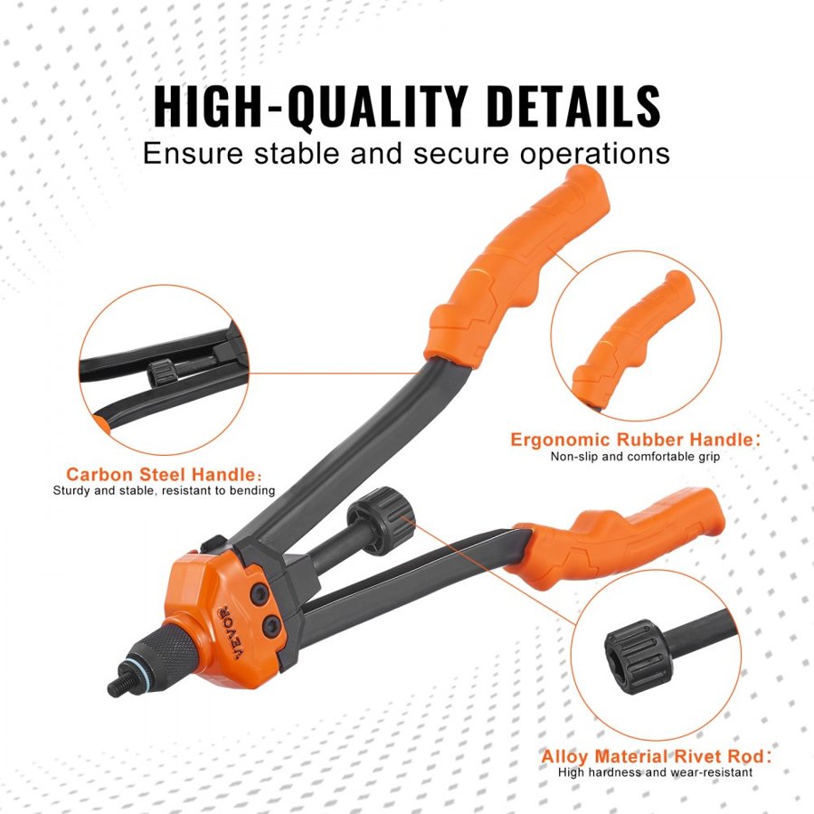 VEVOR Rivet Nut Tool, 40.6 cm Rivnut Tool Kit with 13PCS Metric and SAE Mandrels, 186PCS Rivet Nuts, M3, M4, 10-24, M5, M6, 1/4-20, 8-32, 5/16-18, M8, 3/8-16, M10, M12, 1/2-13, With Carrying Case